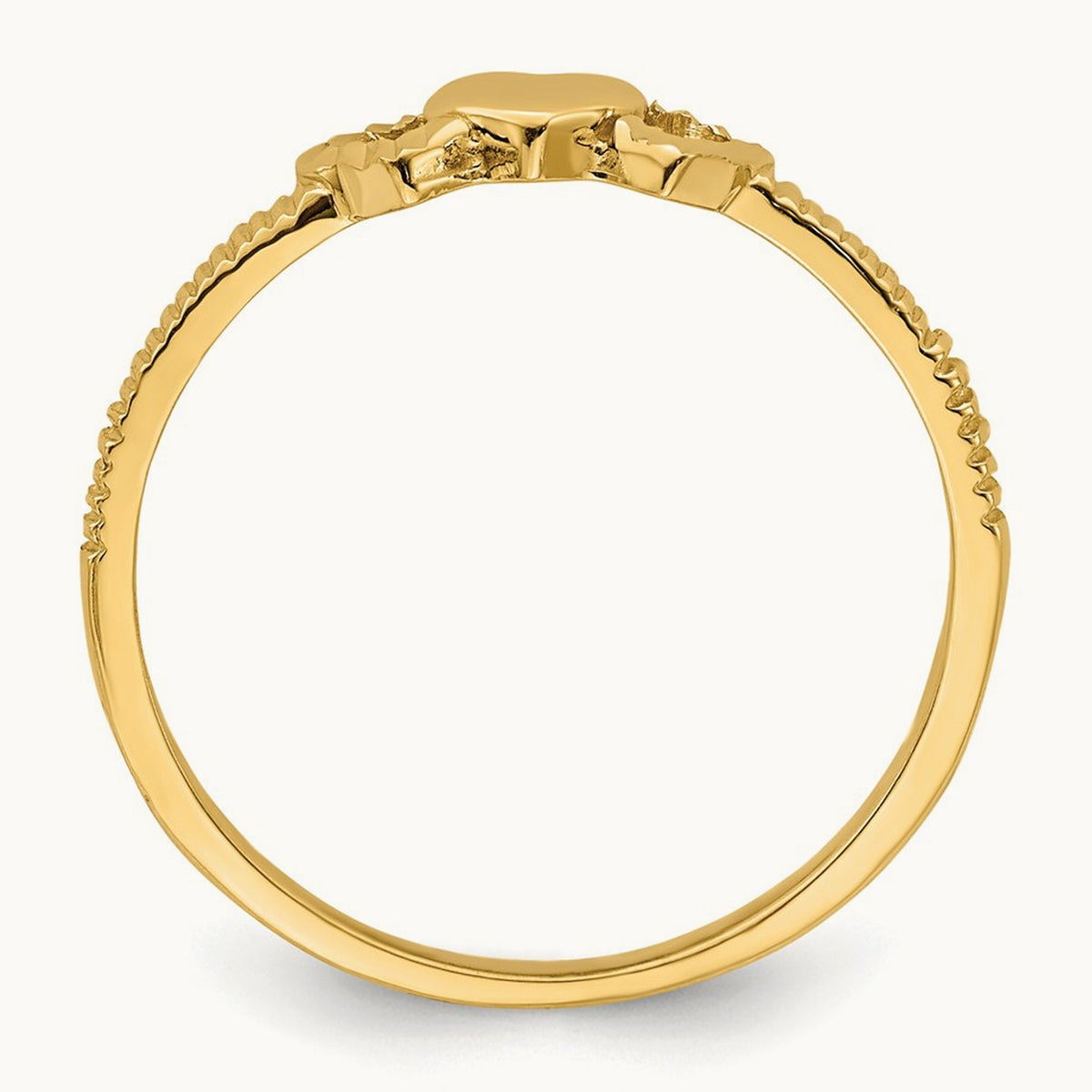 Solid Heart with Diamond-cut Hearts Ring, 14K