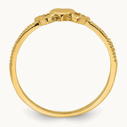Solid Heart with Diamond-cut Hearts Ring, 14K