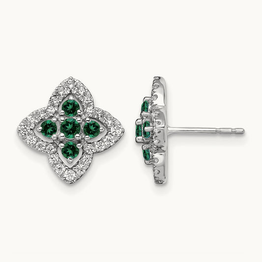 Created Emerald Post Earrings, 0.25 ct tw Lab-Grown Diamond