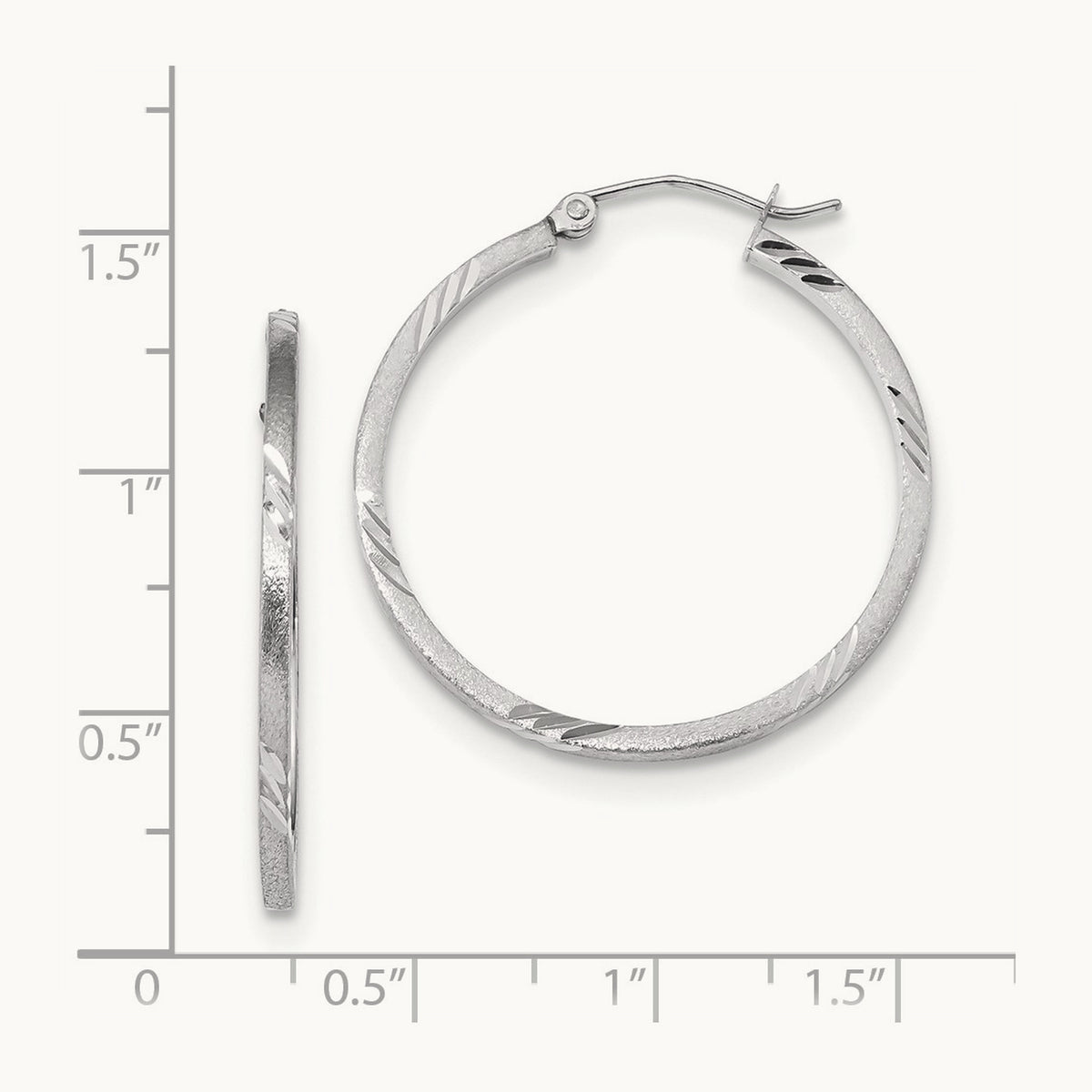 Satin Diamond-cut Square Tube Hoop Earrings — 14K White Gold, 29.75mm