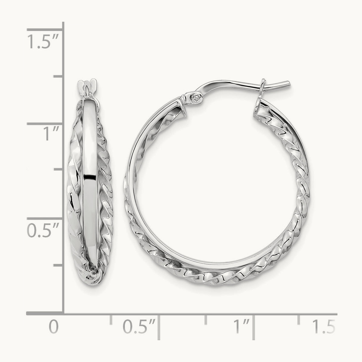 Polished and Textured Hinged Hoop Earrings, 14K White Gold