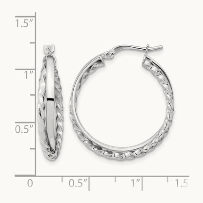 Polished and Textured Hinged Hoop Earrings, 14K White Gold