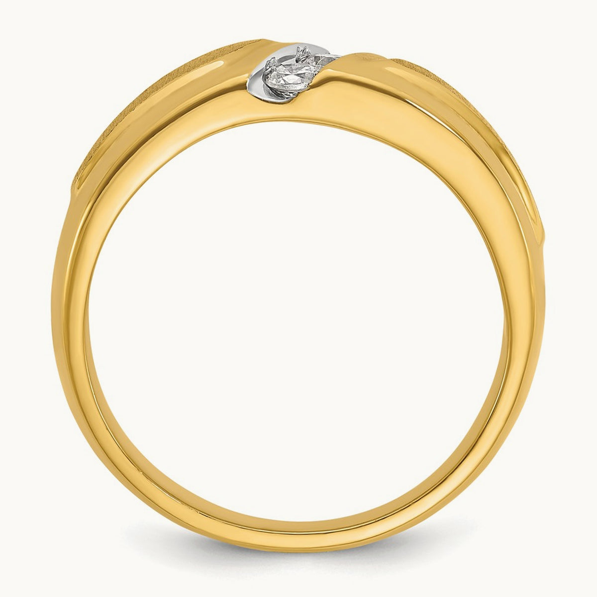 Men's Polished and Satin 3-Stone Diamond Ring — 14K Yellow Gold & Rhodium, 0.27 ct