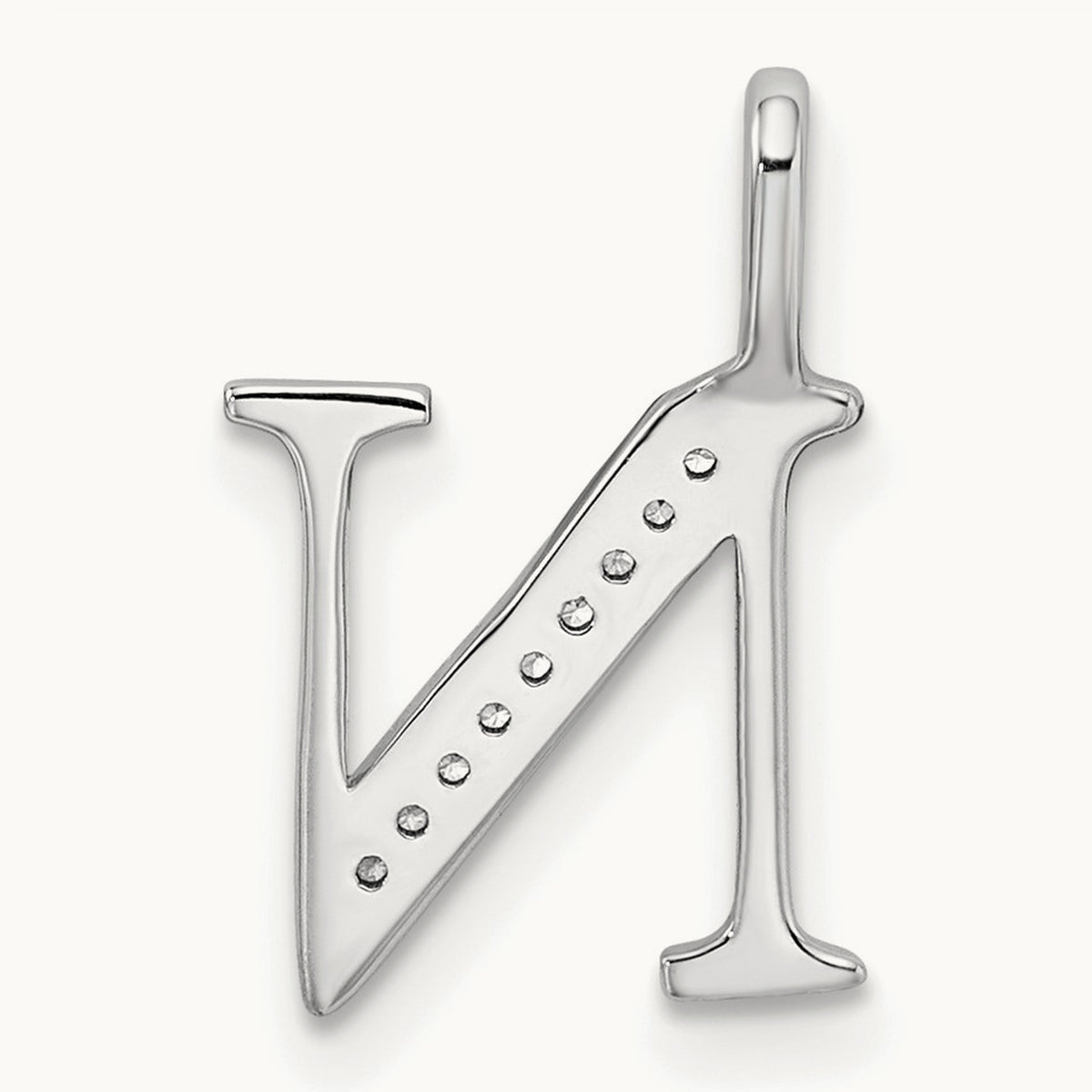 Diamond Letter N Initial Pendant, 14K White Gold