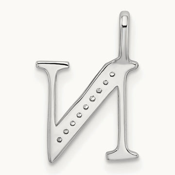 Diamond Letter N Initial Pendant, 14K White Gold