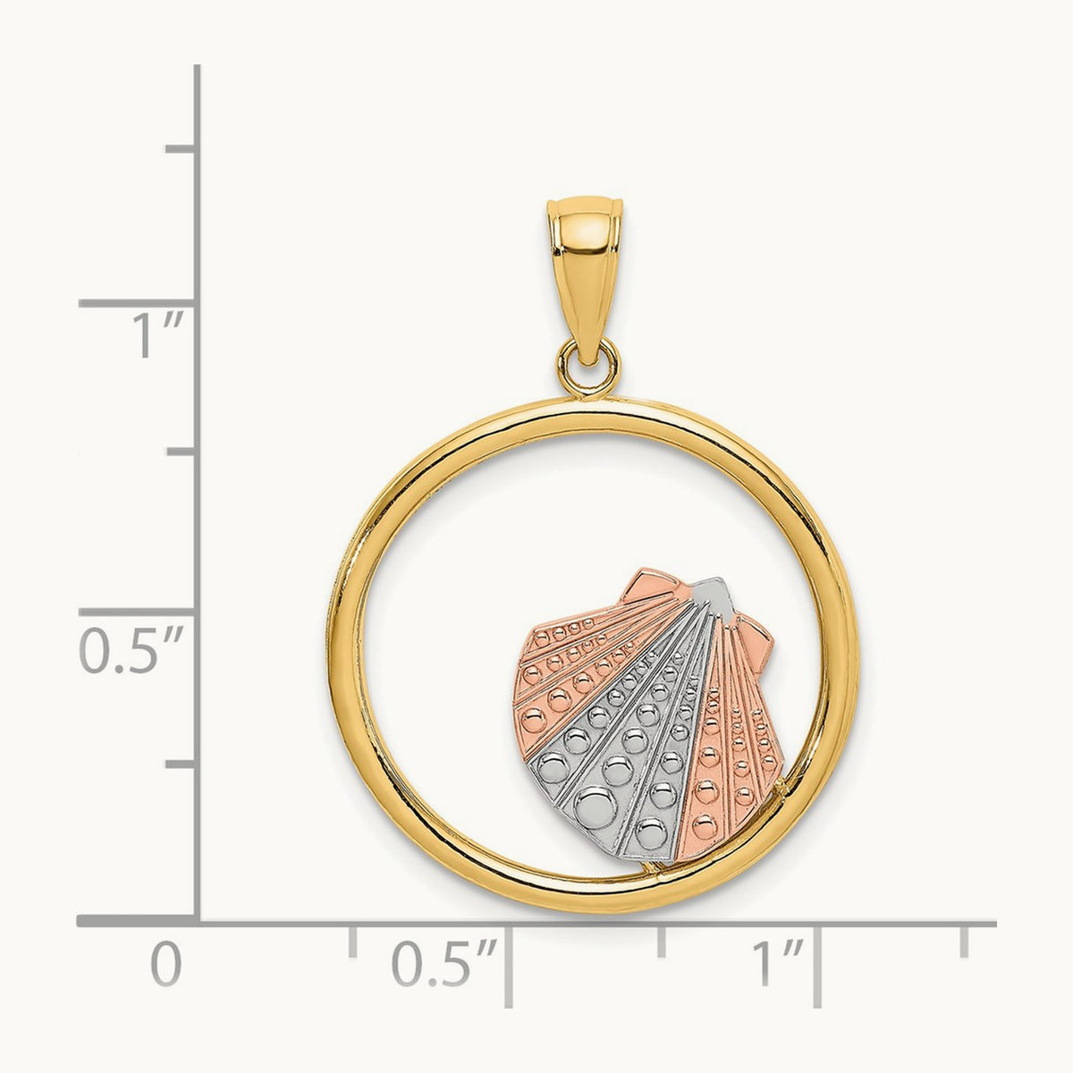 w/White Rhodium Scallop Shell In Circle Charm, 14K Two-tone