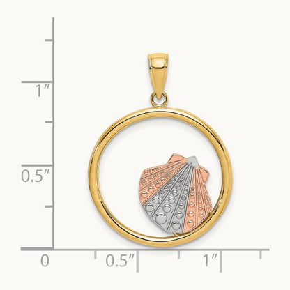 w/White Rhodium Scallop Shell In Circle Charm, 14K Two-tone