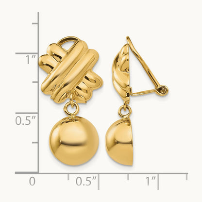 Non-pierced Fancy Ball Earrings, 14K