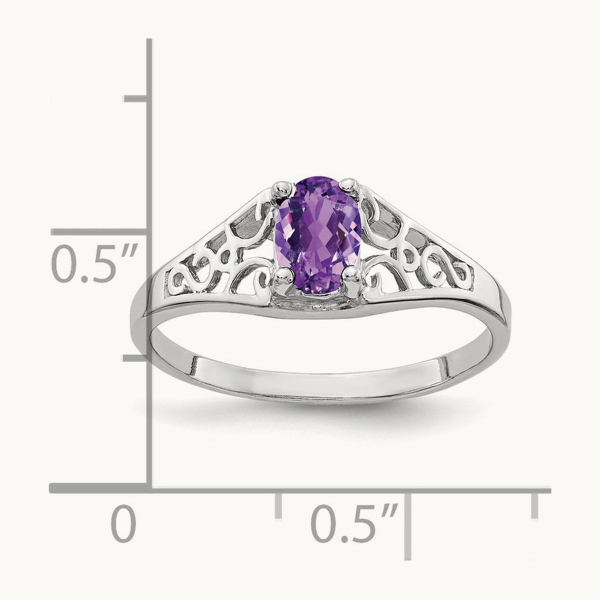 6x4mm Oval Amethyst ring, 14K White Gold