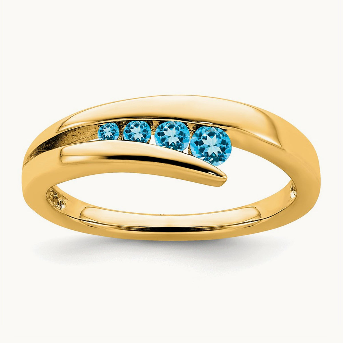 Blue Topaz 4-stone Ring — 14K Yellow Gold, 7