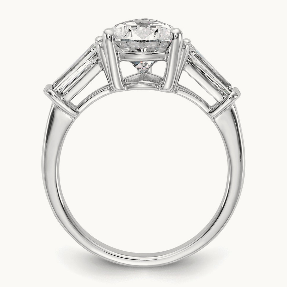 Pear/Baguette Engagement Ring — 14K White Gold, 7