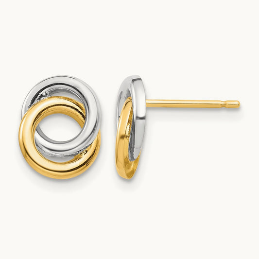 & White Rhodium Circles Post Earrings, 14K