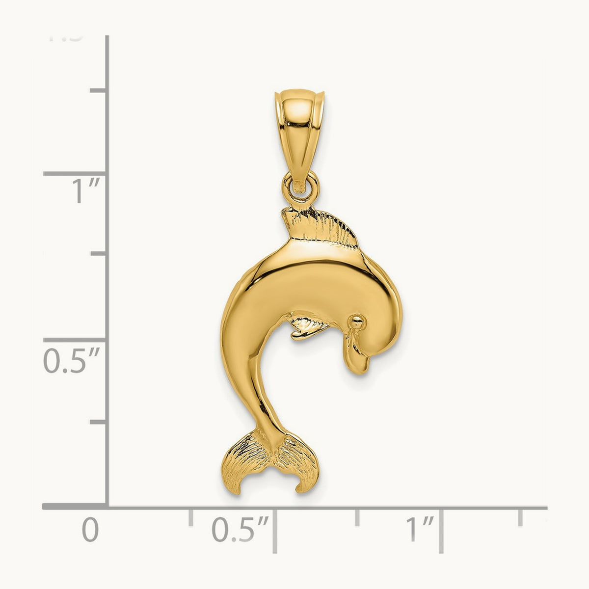 Polished Jumping Dolphin Charm — 14K Yellow Gold, 30mm