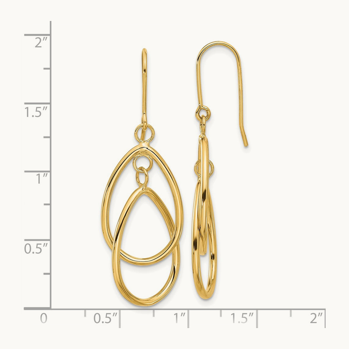 Polished Double Circle Dangle Wire Earrings, 14K