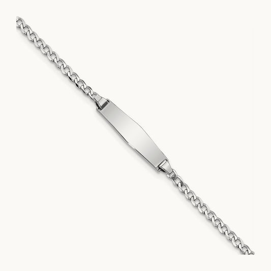 WG Soft Diamond Shape Flat Curb Link ID Bracelet, 14K