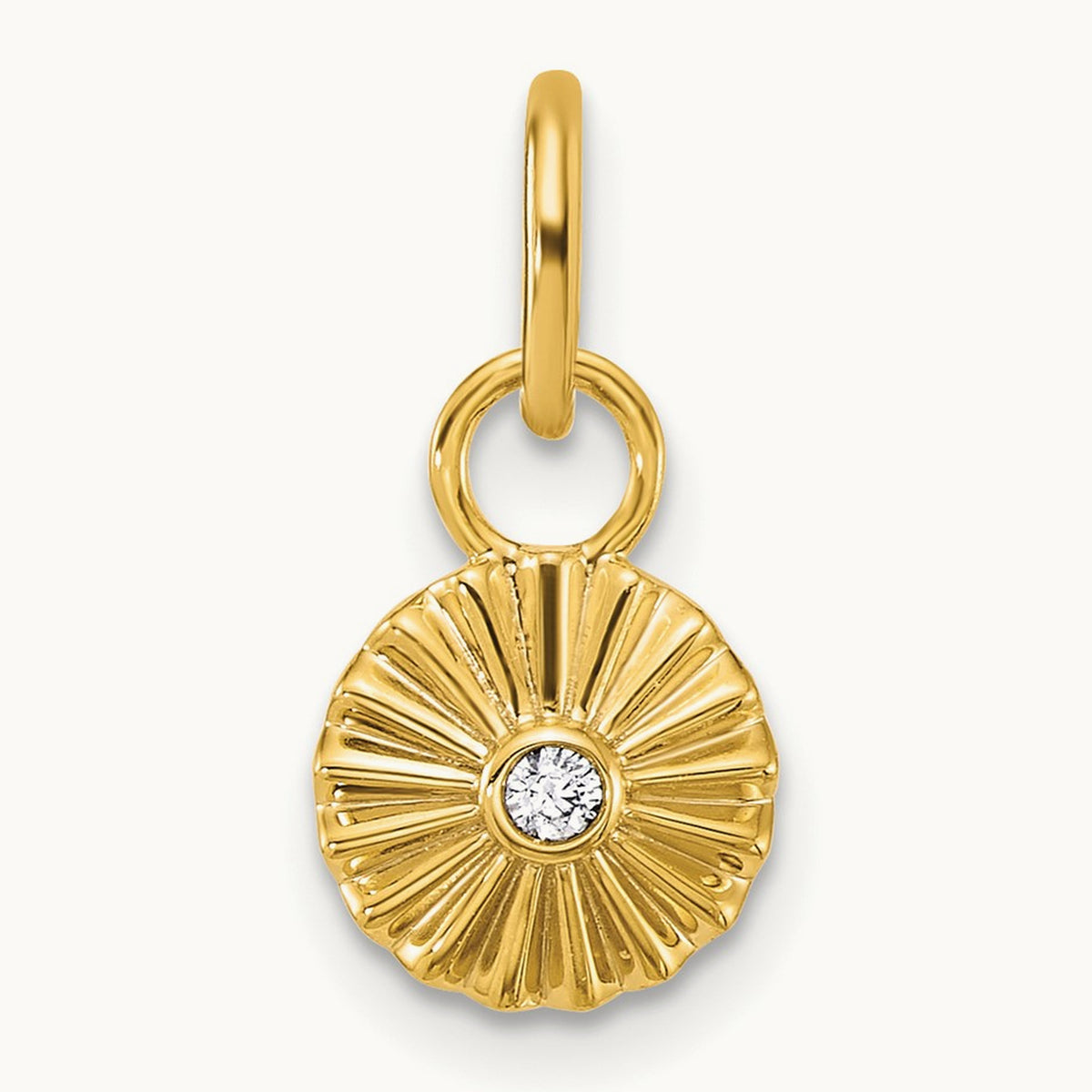 Polished and Grooved Diamond Circle Charm, 14K