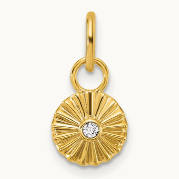 Polished and Grooved Diamond Circle Charm, 14K