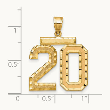 Large Brushed Diamond-cut Number 20 Charm, 14K