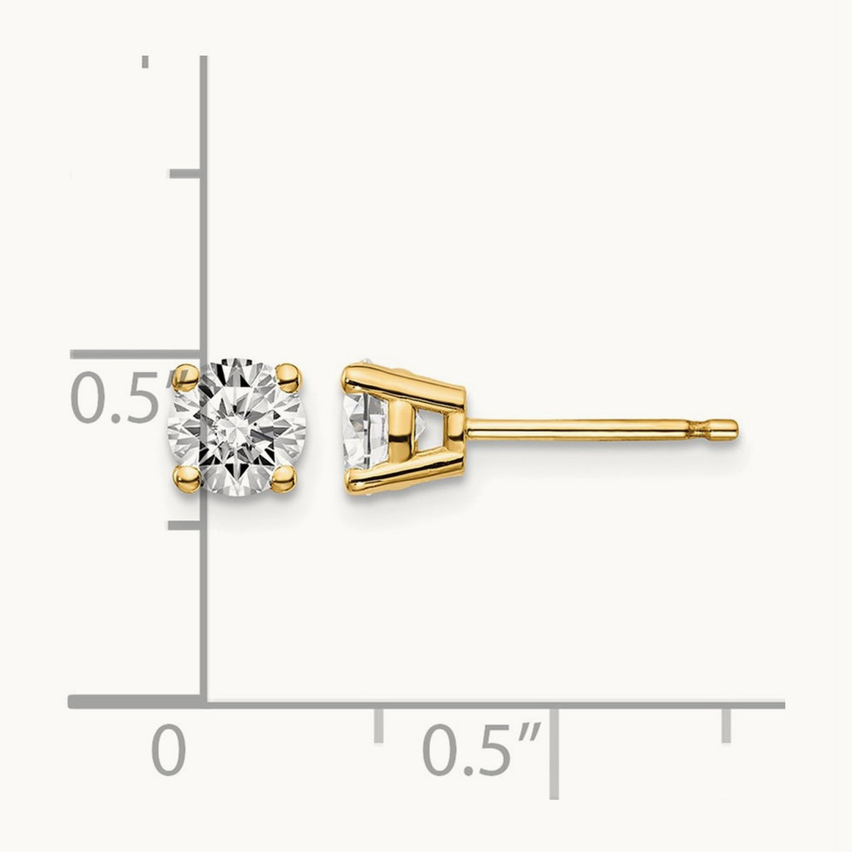 Round Diamond Stud Earrings — 14K Yellow Gold, 0.96 ct tw, I1 J-K · push back