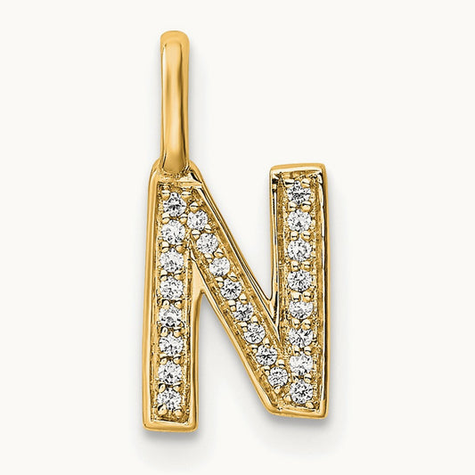 Diamond Letter N Initial Pendant, 14K Gold