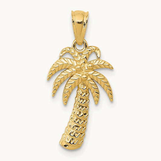 Textured Polished Palm Tree Pendant, 14K