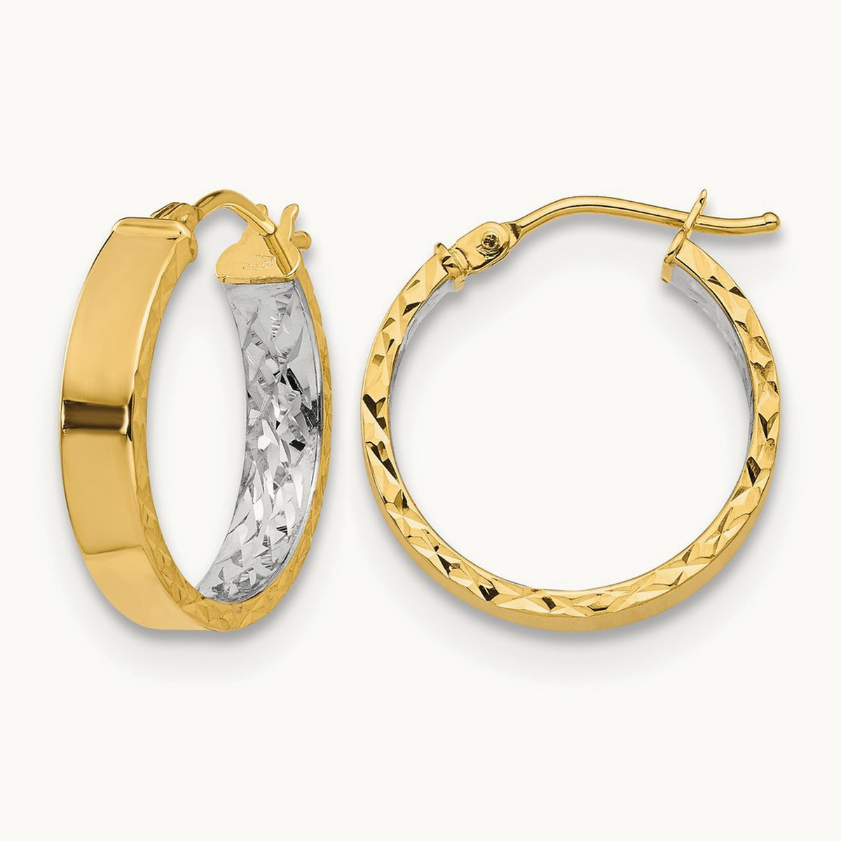 Polished and Diamond-cut Hoop Earrings — 20mm