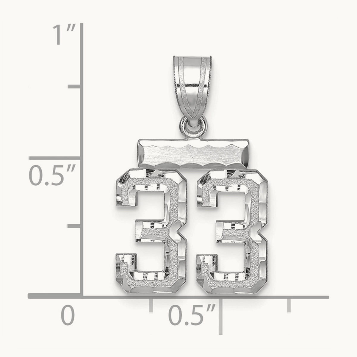 Small Brushed Diamond-cut Number 33 Charm — 14K White Gold