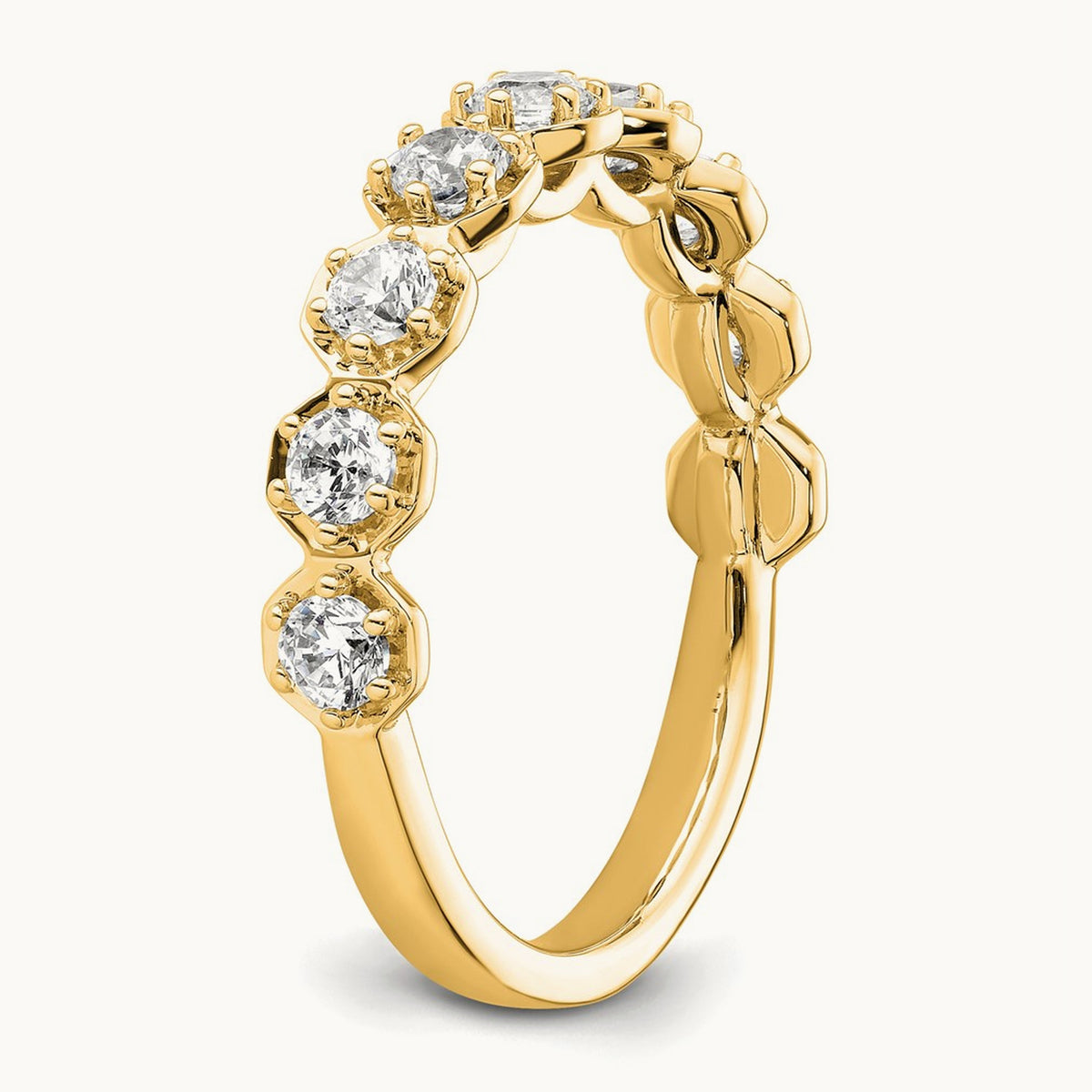 Hexagon Setting Wedding Band — 14K Yellow Gold, 7