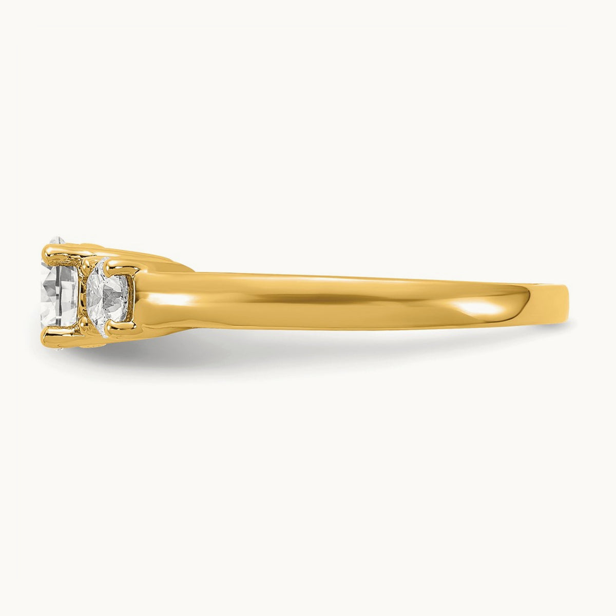 Round Prong-Set 3 Stone Engagement Ring — 14K Yellow Gold, 1 ct, 7