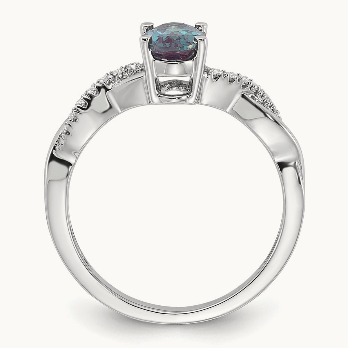 Oval Created Alexandrite and Lab-Grown Diamond Ring — 14K White Gold, 7