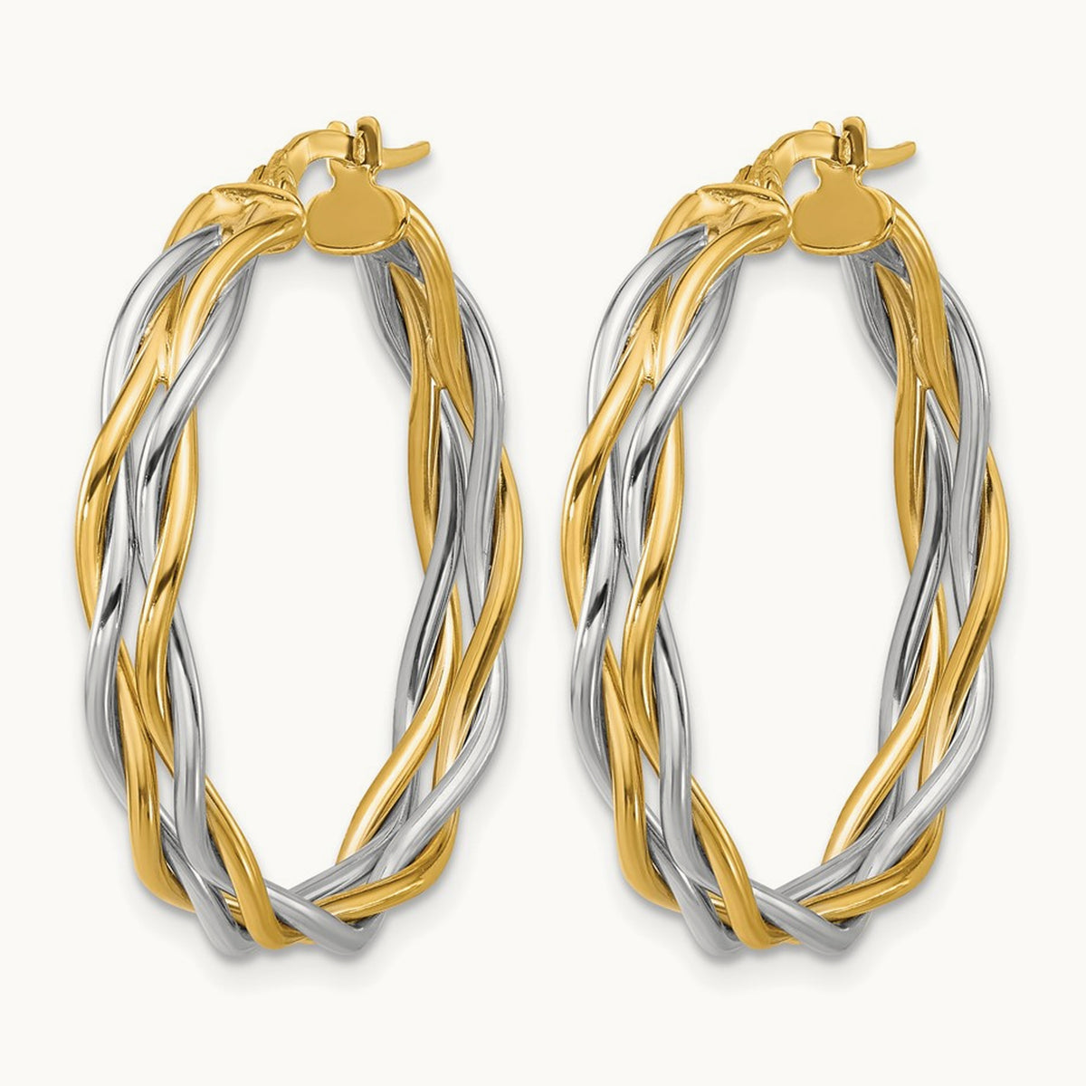 Polished Twisted Round Hoop Earrings, 14K with Rhodium — Leslie's