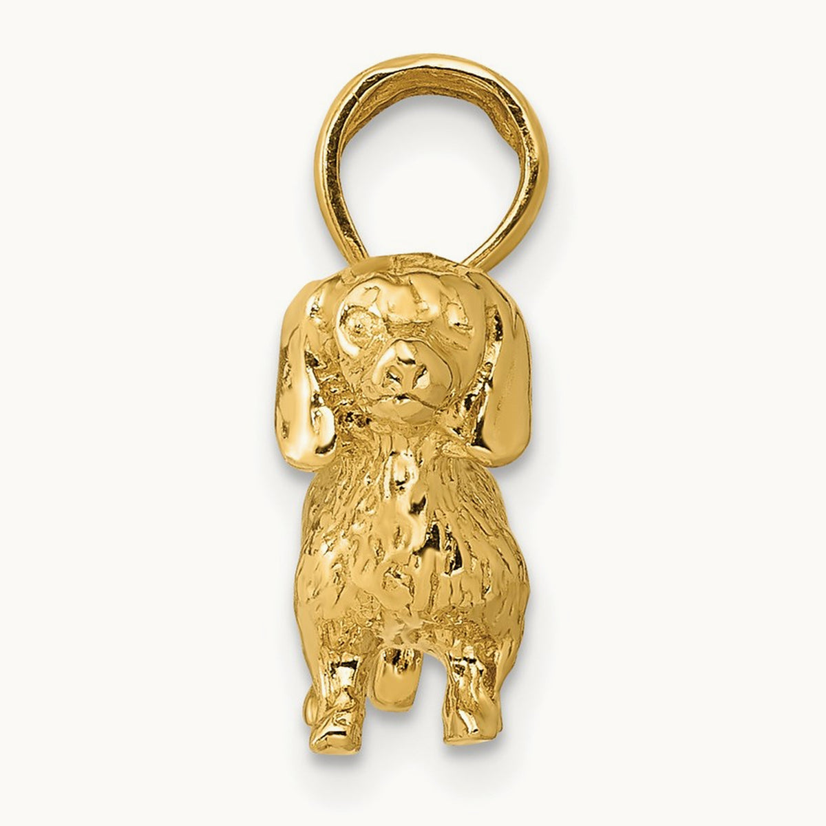 Solid Polished 3-D Wire Haired Dachshund Charm, 14K