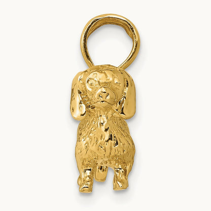 Solid Polished 3-D Wire Haired Dachshund Charm, 14K