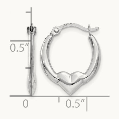 Heart Hoop Earrings — 14K White Gold
