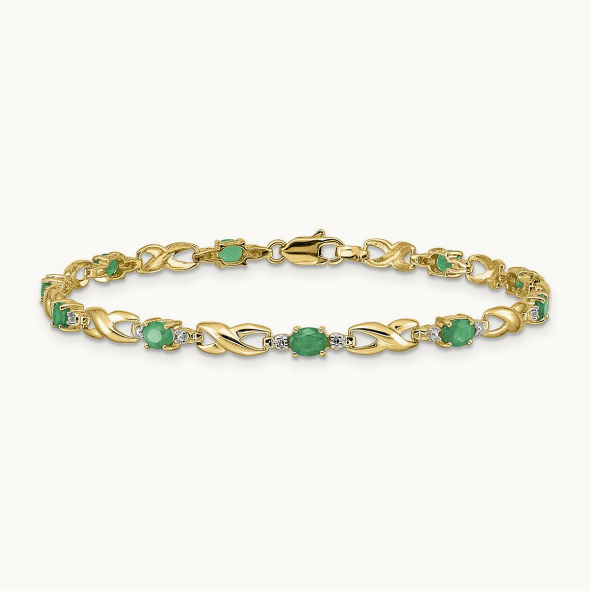 Diamond and Oval Emerald Bracelet, 14K