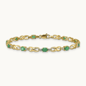 Diamond and Oval Emerald Bracelet, 14K