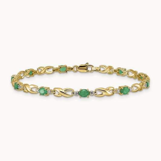 Diamond and Oval Emerald Bracelet, 14K