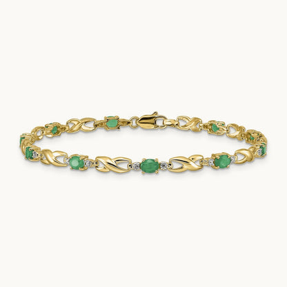 Diamond and Oval Emerald Bracelet, 14K