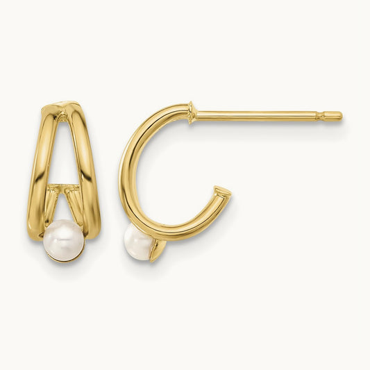 Polished Freshwater Cultured Pearl J-Hoop Earrings, 14K