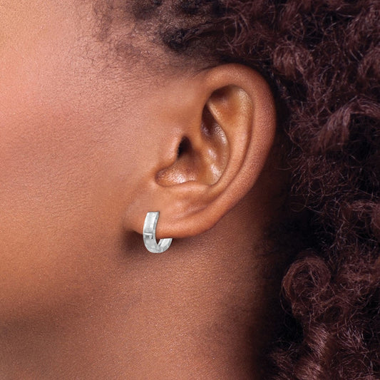 Diamond Cut Patterned Hinged Hoop Earrings — 14K White Gold