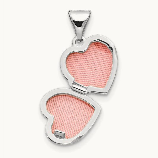 Polished Heart-Shaped Floral Locket, 14K White Gold