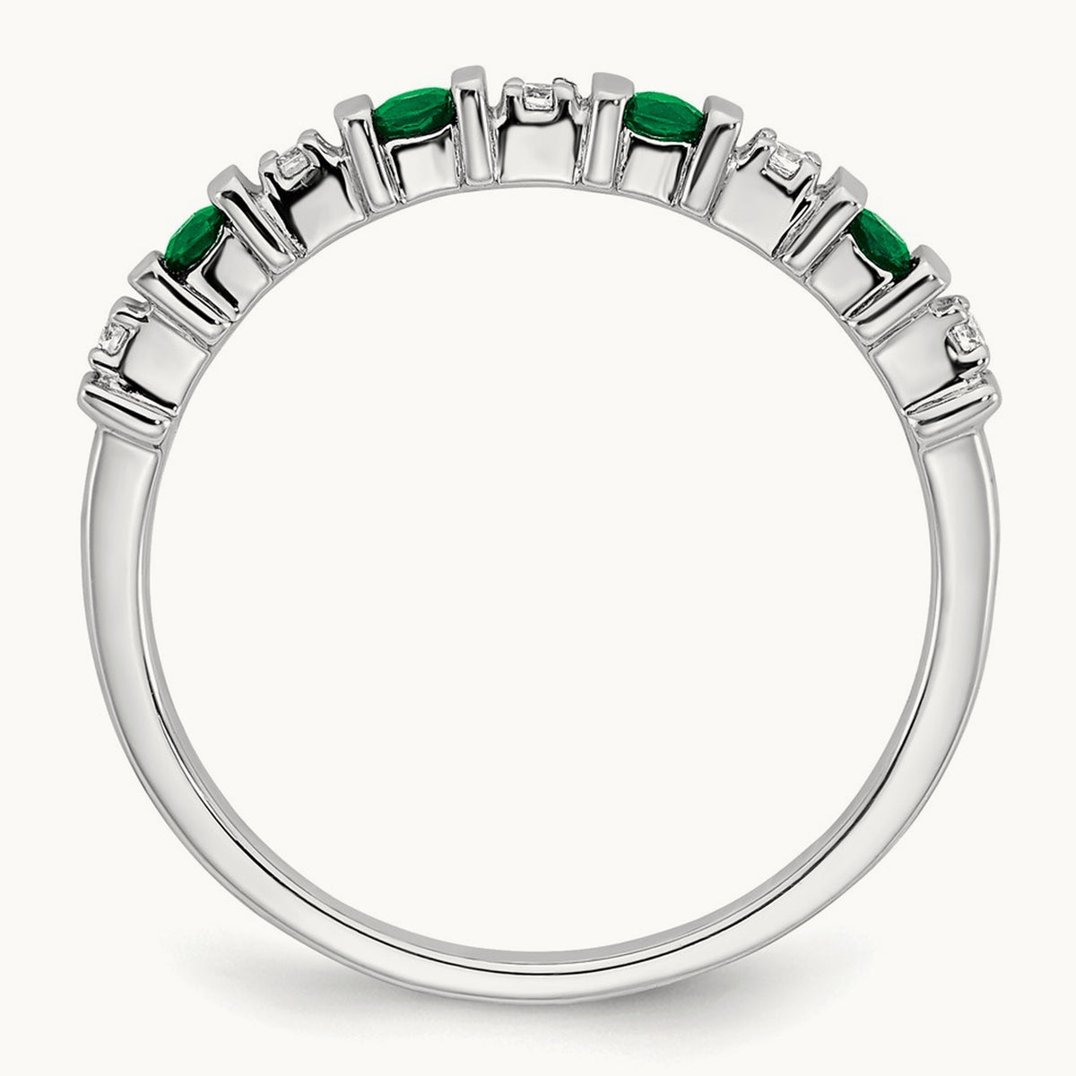 Emerald and Diamond Band, 14K White Gold