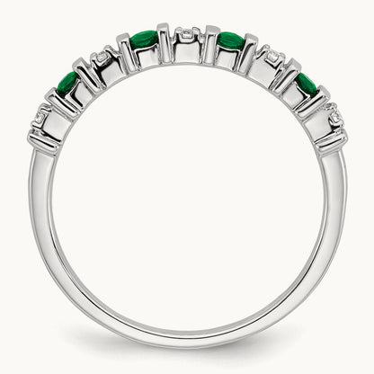 Emerald and Diamond Band, 14K White Gold