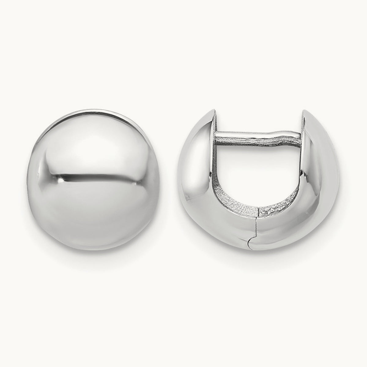 Polished Round Huggie Earrings — 14K White Gold