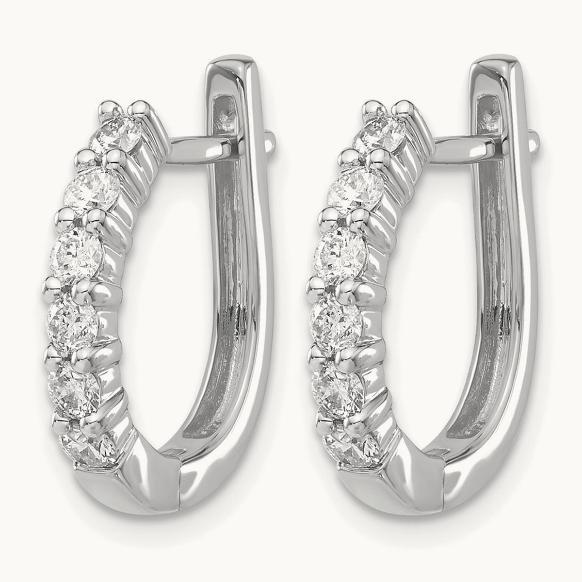 Diamond Hinged Hoop Earrings — 14K White Gold, 19mm