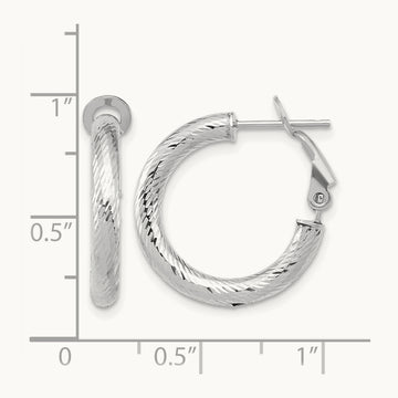 3x15 w/ White Rhod Plating D/C Round Omega Back Hoop Earrings, 14K — Leslie's