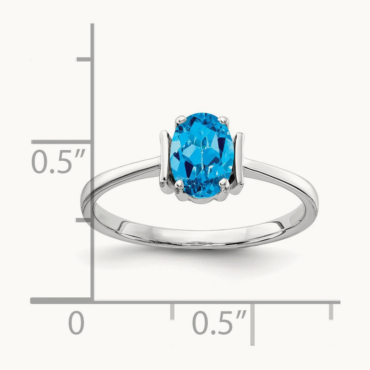 7x5mm Oval Blue Topaz ring, 14K White Gold