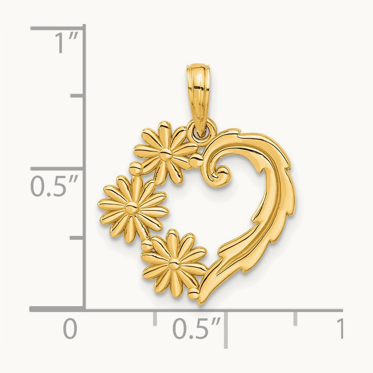 Polished Floral Heart Pendant, 14K