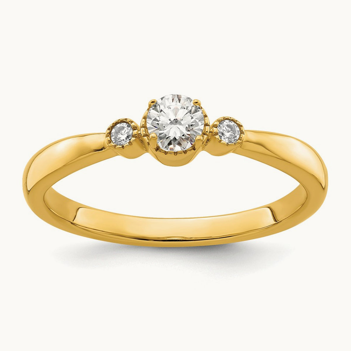 Petite Beaded Edge Round Complete Diamond Ring — 14K Yellow Gold, 0.246 ct, 7