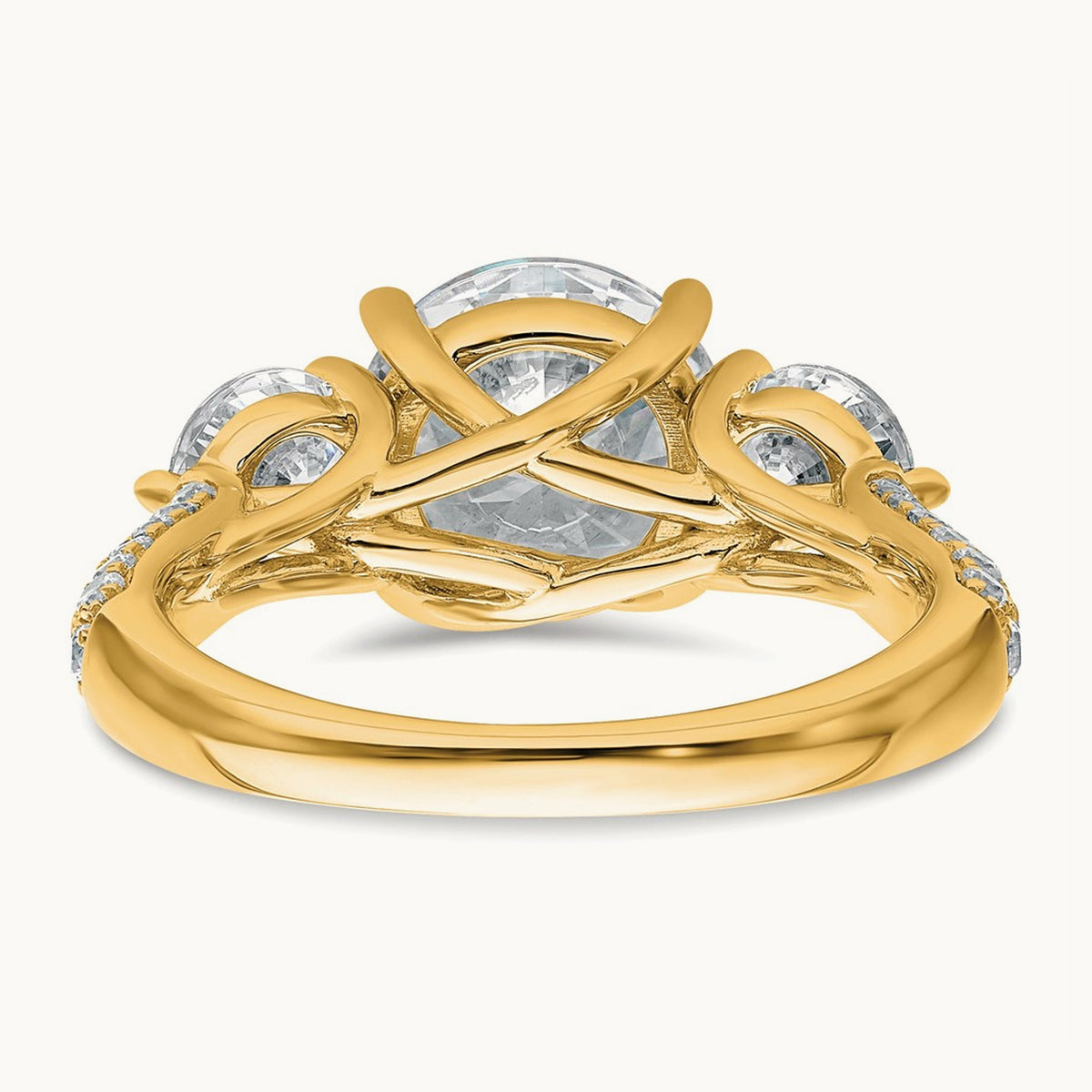 Round 3 Stone Engagement Ring, 0.50-3.75 ct tw Lab-Grown Diamond — 14K Yellow Gold